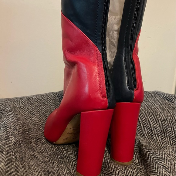 Malone Souliers Red & Navy lambskin boots with see through grey vinyl panels 38 - Picture 8 of 9